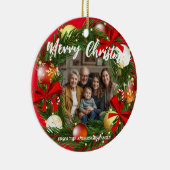 Merry Christmas Wreath Photo Personalized Family N Keramisch Ornament (Rechts)
