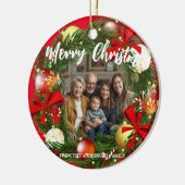 Merry Christmas Wreath Photo Personalized Family N Keramisch Ornament (Links)