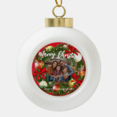 Merry Christmas Wreath Photo Personalized Family N Keramische Bal Ornament (Voorkant)