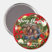 Merry Christmas Wreath Photo Personalized Family N Magneet (Voorkant / Achterkant)