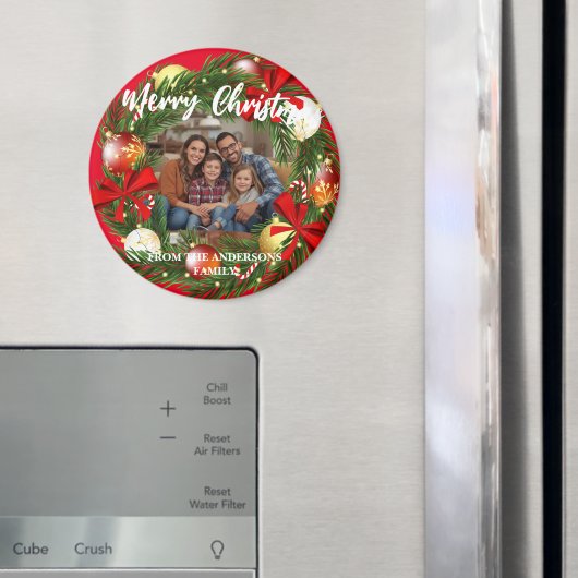 Merry Christmas Wreath Photo Personalized Family N Magneet (Insitu (Koelkast))