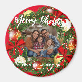 Merry Christmas Wreath Photo Personalized Family N Magneet (Voorkant)