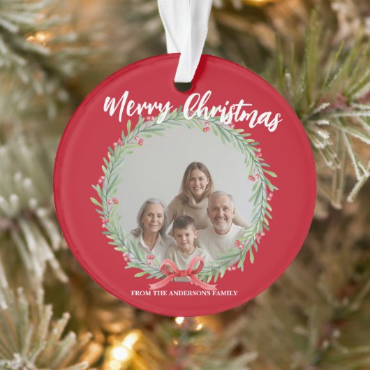 Merry Christmas Wreath Photo Personalized Family N Ornament (Boom)