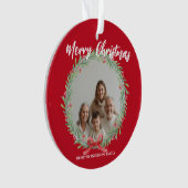 Merry Christmas Wreath Photo Personalized Family N Ornament (voorkant)