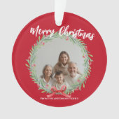 Merry Christmas Wreath Photo Personalized Family N Ornament (voorkant)