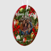 Merry Christmas Wreath Photo Personalized Family N Ornament (voorkant)