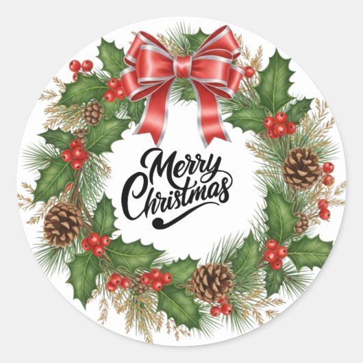 Merry Christmas Wreath Pine Holiday Sticker (Voorkant)
