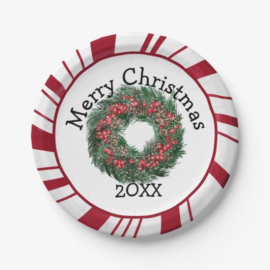 Merry Christmas Wreath Plates Papieren Bordje (Voorkant)