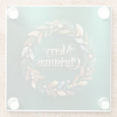 Merry Christmas Wreath Square Glass Coaster Glazen Onderzetter (Achterkant)