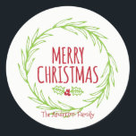 Merry Christmas Wreath Sticker Gift Label<br><div class="desc">Schattige en stijlvol Merry Christmas Wreath Sticker Gift Label is ideaal voor uw vakantie cadeau geven behoeften. Er zijn andere producten die overeenkomen met dit ontwerp.</div>