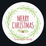 Merry Christmas Wreath Sticker Gift Label<br><div class="desc">Schattige en stijlvol Merry Christmas Wreath Sticker Gift Label is ideaal voor uw vakantie cadeau geven behoeften. Er zijn andere producten die overeenkomen met dit ontwerp.</div>