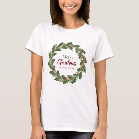 Merry Christmas Wreath T-Shirt voor Dames (Voorkant)