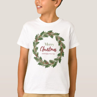 Merry Christmas Wreath T-Shirt voor Kind