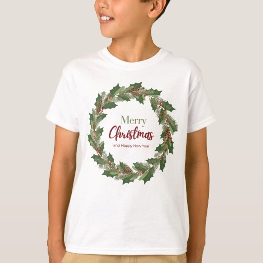 Merry Christmas Wreath T-Shirt voor Kind (Voorkant)