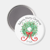 Merry Christmas Wreath Voeg naam en jaar toe Magneet (Voorkant / Achterkant)