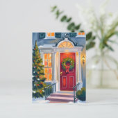 Merry Christmas Wreath Watercolor Red Feestdagenkaart (Staand voorkant)