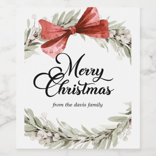 Merry Christmas Wreath Wijn Etiket (Enkel label)