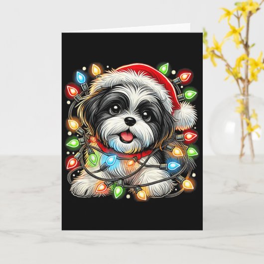 Merry Christmas Xmas Shih Tzu Santa Dog Men Women  Kaart (Gele Bloem)