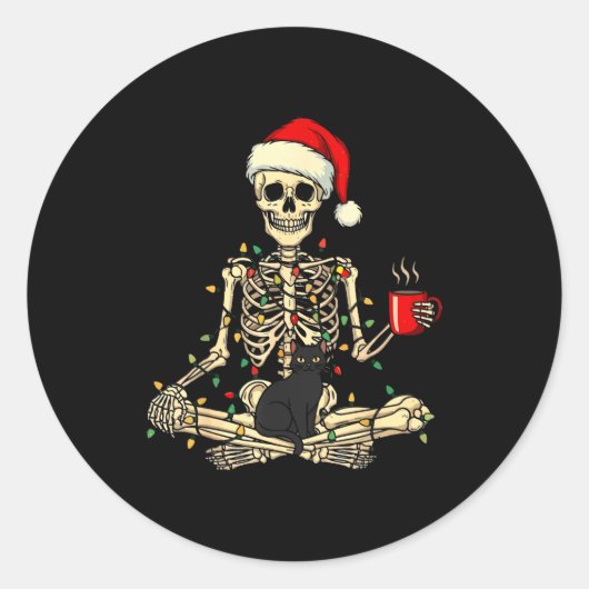 Merry Christmas Xmas Skull Skeleton Funny Matching Ronde Sticker (Voorkant)