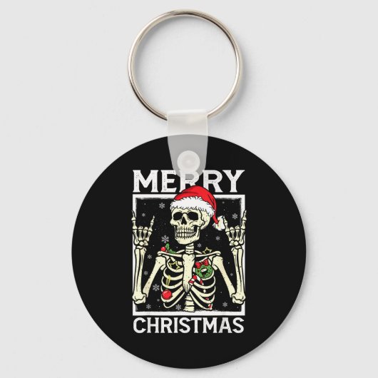 Merry Christmas Xmas Skull Skeleton Funny Men Wome Sleutelhanger (Voorkant)