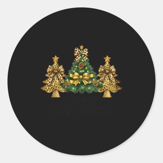 Merry Christmas Xmas Tree Leopard Print Coquette B Ronde Sticker (Voorkant)