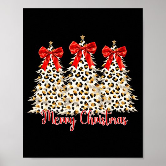Merry Christmas Xmas Trees Leopard Coquette Bow Ho Poster (Voorkant)