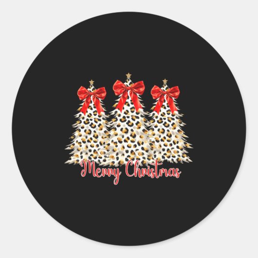 Merry Christmas Xmas Trees Leopard Coquette Bow Ho Ronde Sticker (Voorkant)