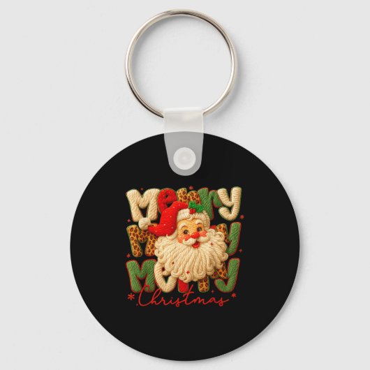 Merry Christmas Xmas Vibes Santa Latch Hook Yarn C Sleutelhanger (Voorkant)