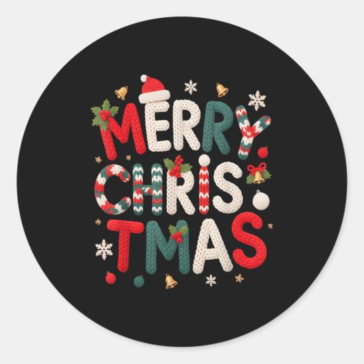 Merry Christmas Xmas Yarn Crochet Knitting Quilter Ronde Sticker (Voorkant)