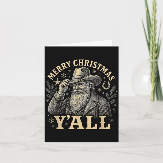 Merry Christmas Y’all Cowboy Western Santa Tee  Kaart (Voorkant)