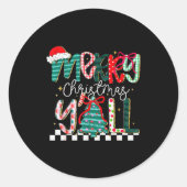 Merry Christmas Y’all Southern Christmas Tree Girl Ronde Sticker (Voorkant)