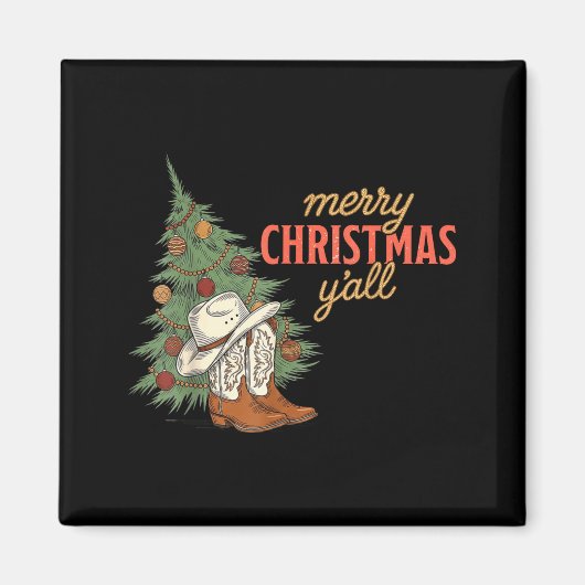 Merry Christmas Y’all Western Cowboy Holiday Men W Magneet (Voorkant)