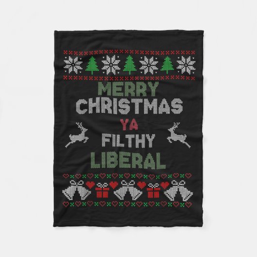 Merry Christmas Ya Filthy Liberal Ugly Knit Funny Fleece Deken (Voorkant)