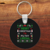 Merry Christmas Ya Filthy Liberal Ugly Knit Long S Sleutelhanger (Voorkant)