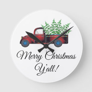 Merry Christmas Y'all Acrylic Wall Clock Ronde Klok