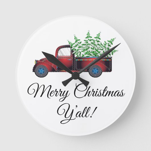 Merry Christmas Y'all Acrylic Wall Clock Ronde Klok (Voorkant)