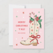 Merry Christmas Y'all Country Cowboy Boot Feestdagenkaart (Voorkant)