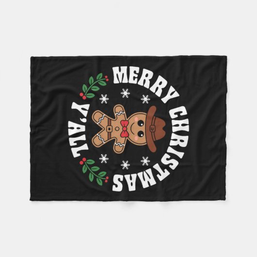 Merry Christmas Yall Gingerbread Cowboy Howdy West Fleece Deken (Voorkant (Horizontaal))