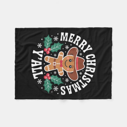 Merry Christmas Yall Gingerbread Cowboy Howdy West Fleece Deken (Voorkant (Horizontaal))