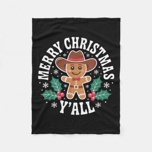Merry Christmas Yall Gingerbread Cowboy Howdy West Fleece Deken (Voorkant)