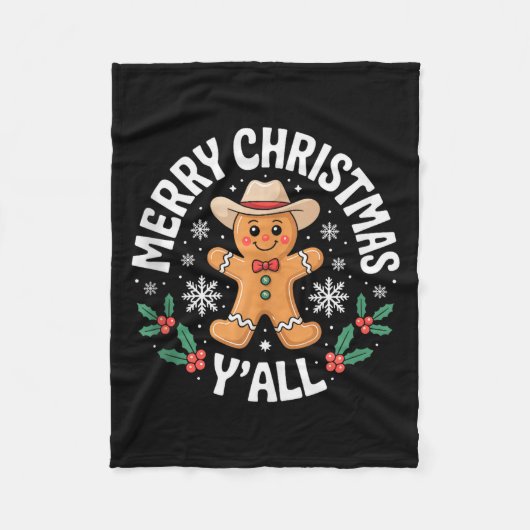 Merry Christmas Yall Gingerbread Cowboy Howdy West Fleece Deken (Voorkant)