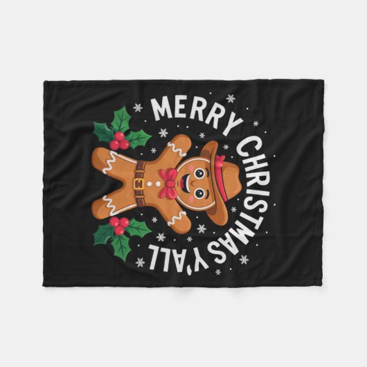 Merry Christmas Yall Gingerbread Cowboy Howdy West Fleece Deken (Voorkant (Horizontaal))
