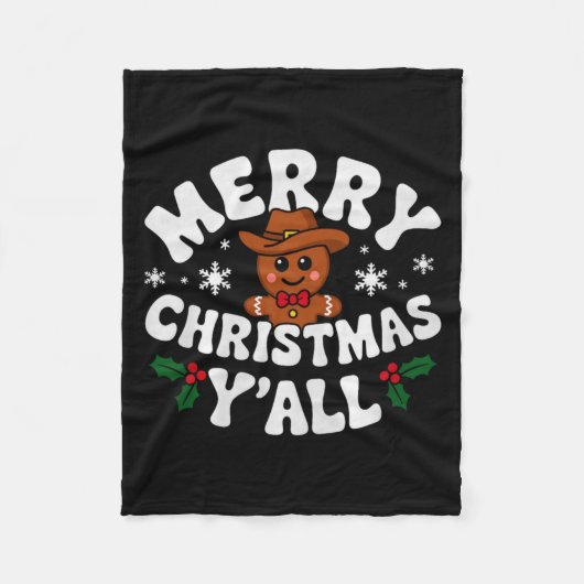 Merry Christmas Yall Gingerbread Cowboy Howdy West Fleece Deken (Voorkant)