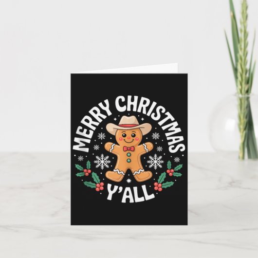 Merry Christmas Yall Gingerbread Cowboy Howdy West Kaart (Voorkant)