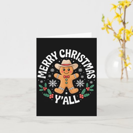 Merry Christmas Yall Gingerbread Cowboy Howdy West Kaart (Gele Bloem)