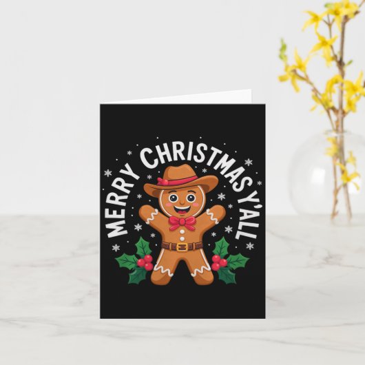 Merry Christmas Yall Gingerbread Cowboy Howdy West Kaart (Gele Bloem)
