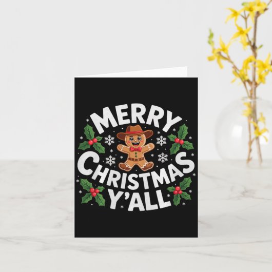 Merry Christmas Yall Gingerbread Cowboy Howdy West Kaart (Gele Bloem)