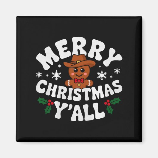 Merry Christmas Yall Gingerbread Cowboy Howdy West Magneet (Voorkant)