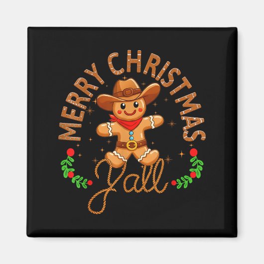 Merry Christmas Yall Gingerbread Cowboy Howdy West Magneet (Voorkant)