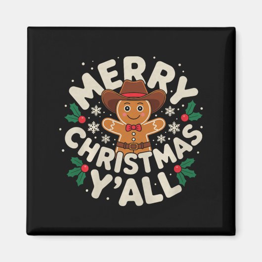 Merry Christmas Yall Gingerbread Cowboy Howdy West Magneet (Voorkant)